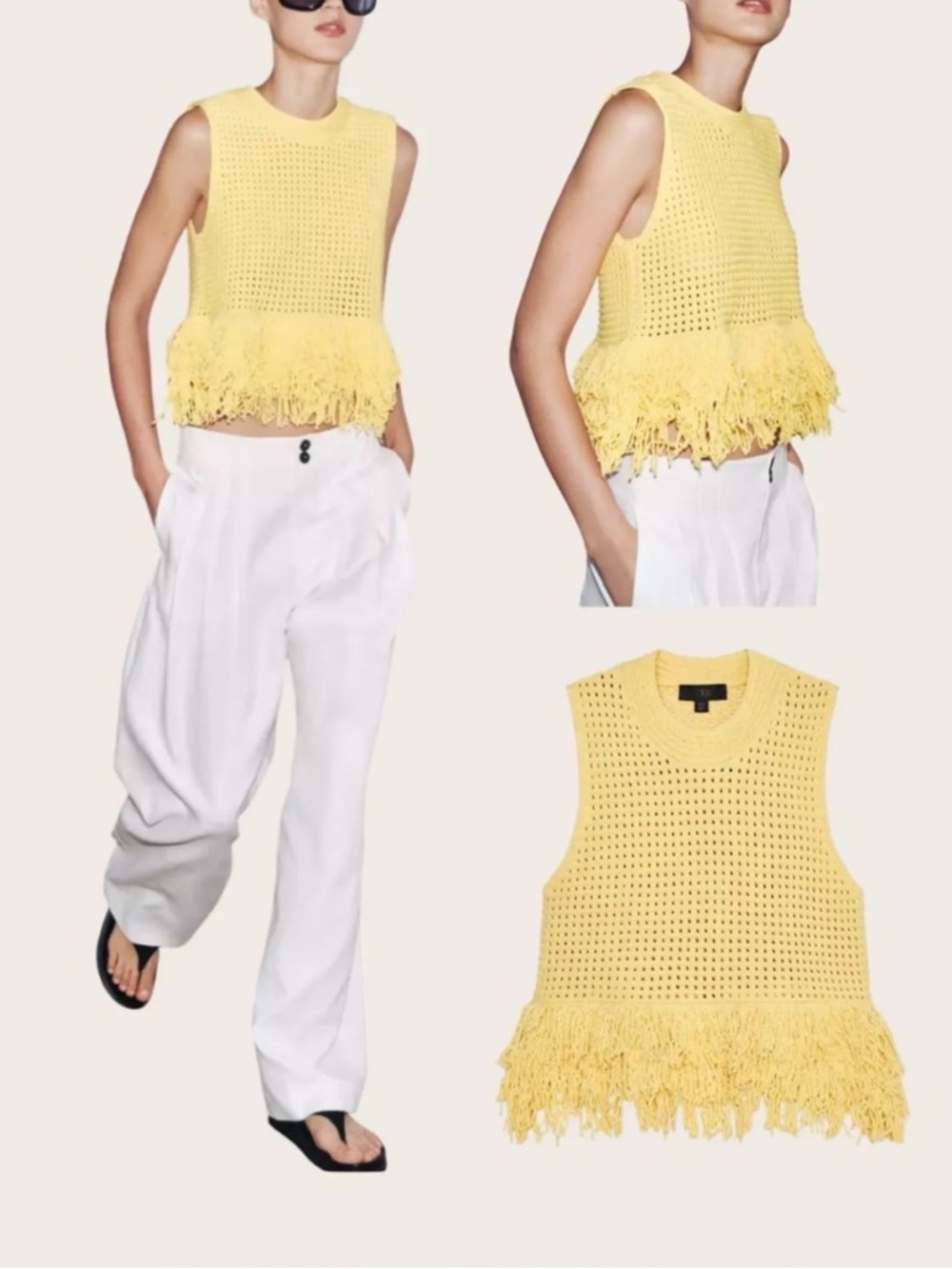 Zara Yellow Crochet Fringe Tank Top